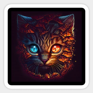 A graceful and fascinating cat with red and blue eyes. Sticker